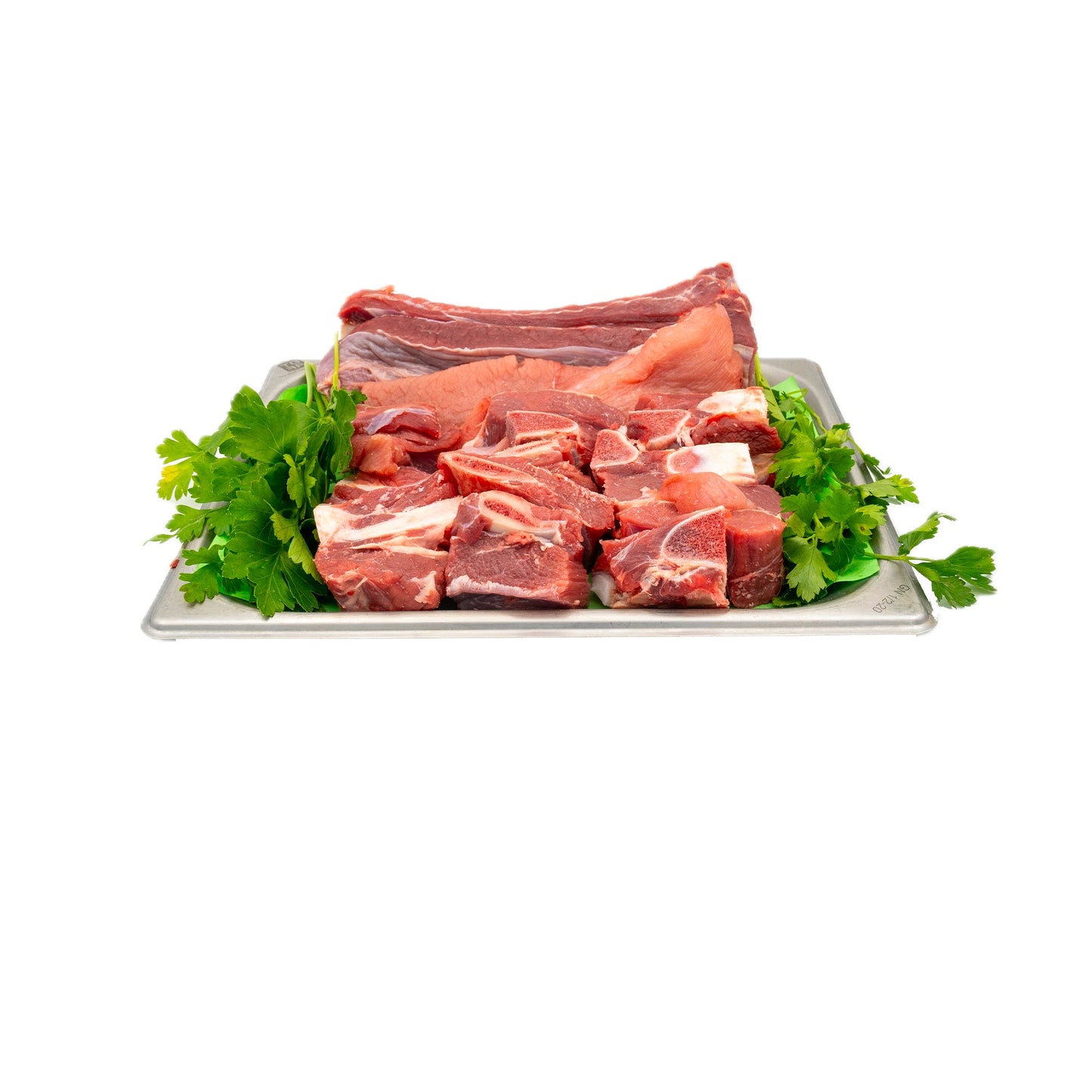 Plateau de plate côte de veau avec garniture de persil frais